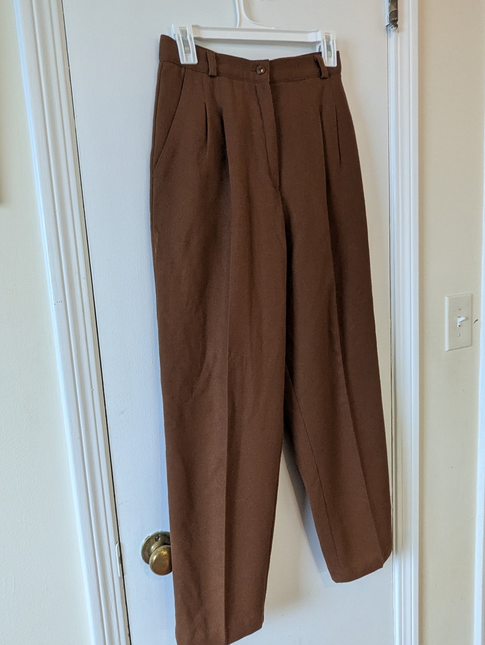100% Wool Rust Brown High-Waist Pleated Trousers